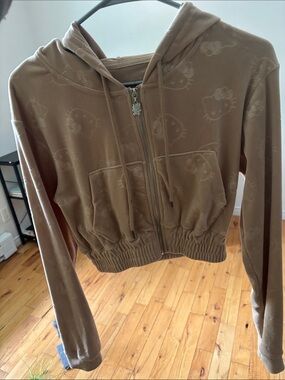 Hello Kitty Tan Velour Cropped Zip Hoodie Jacket